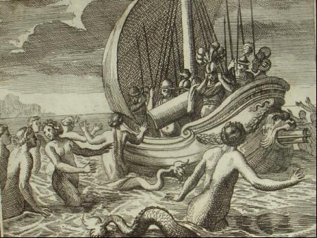 Grabado de 1690, obra de Johann Ulrich Krauß (1655-1719): Las compañeras de Perséfone son transformadas en sirenas.