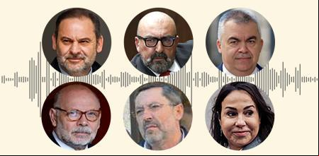José Luis Ábalos, Koldo García, Santos Cerdán, Javier Herrero, José Ruz, Isabel Pardo de Vera